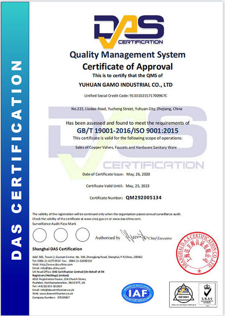 China YUHUAN GAMO INDUSTRY CO.,Ltd Certificações
